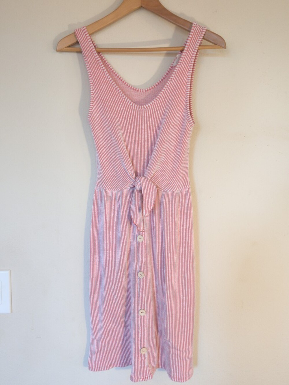 Sleeveless Pink Striped Tie-Front Midi Dress